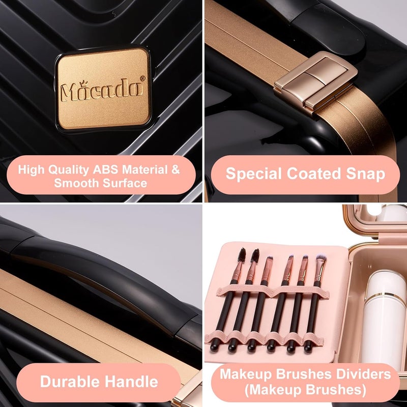 Mocado Travel Makeup Case with Lighted Mirror, Makeup Box with 8 Makeup Brushes and 10x Magnifying Mirror,Cosmetic Case Adjustable Brightness Makeup Train Case with Makeup Brushes Divider(Black) - Image 5